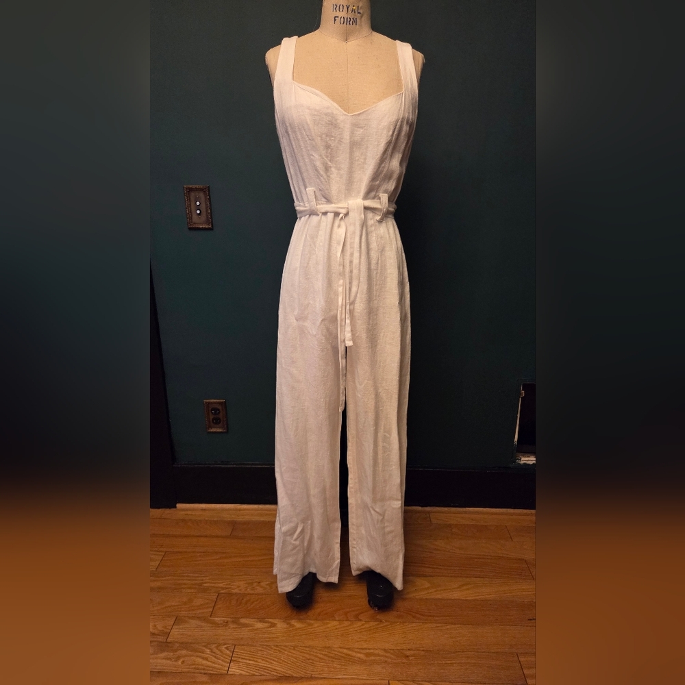 Refremation White Linen Jumpsuit